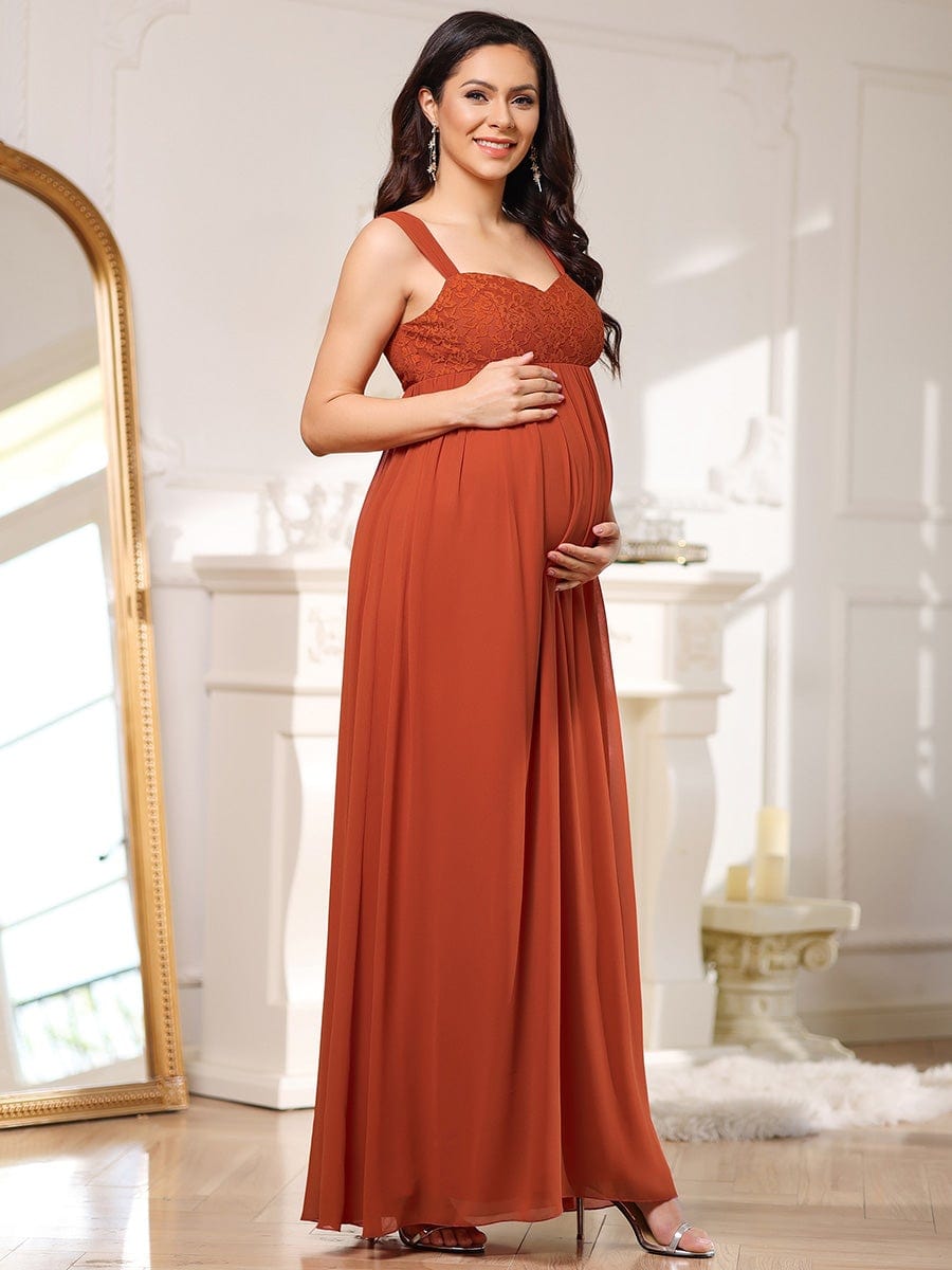 Weitese Empire Waist Floral Lace Chiffon Maternity Dress